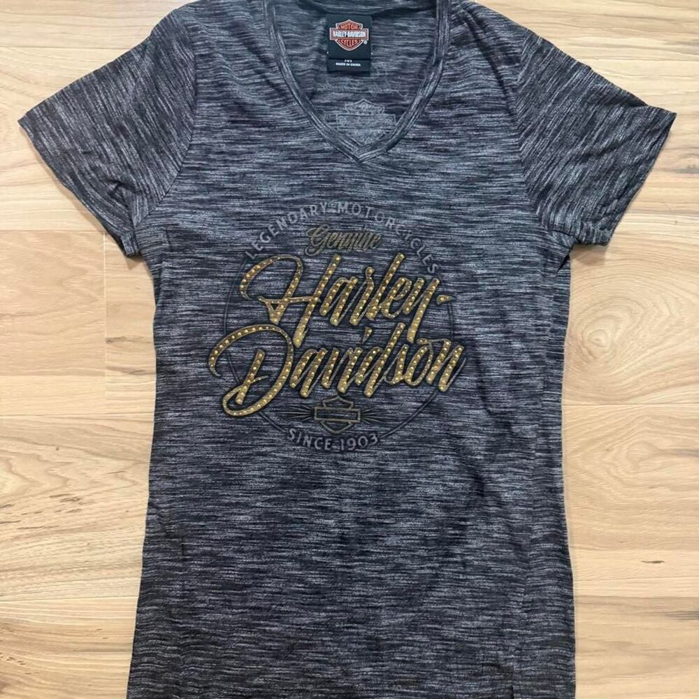 Harley Davidson gray gold rhinestone biker y2K style grunge goth size medium
